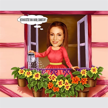Watering Flowers Caricature from Photo - myDaVinci